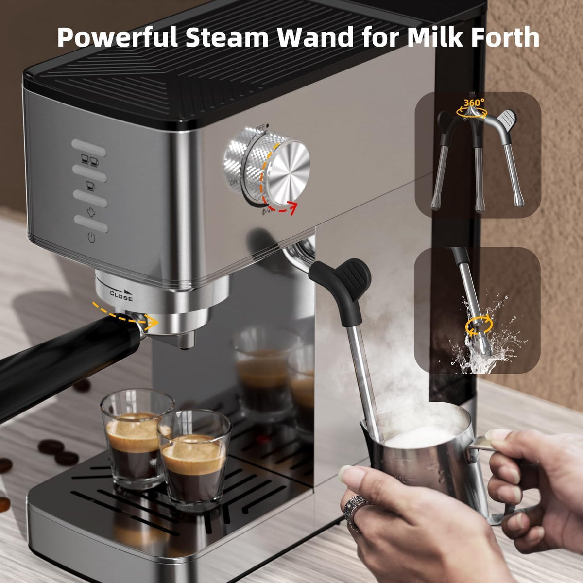 Kismile Espresso Coffee Maker Machine 20 Bar, with Milk Frother Steam Wand (Online Exclusive) CM8032