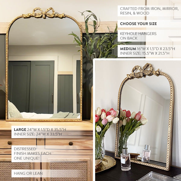 Antique Gold Bow Mirror, Choose Your Size (Online Exclusive)