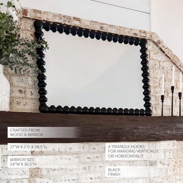 Black Beaded Carved Wood Wall Mirror (Online Exclusive)