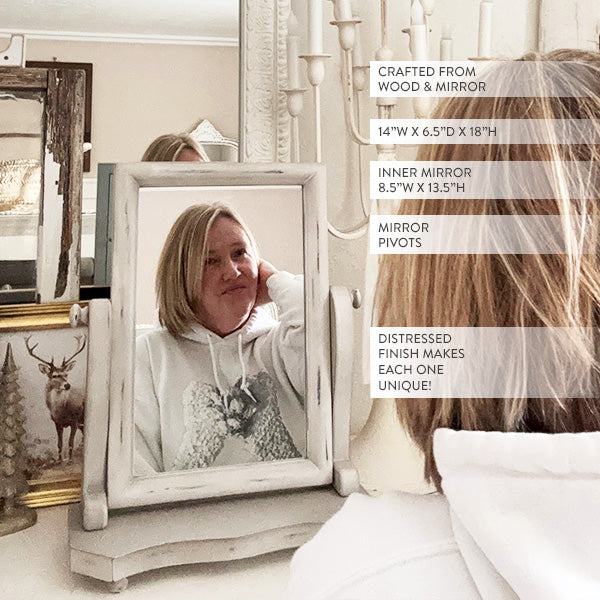 Distressed White Adjustable Wood Vanity Mirror (Online Exclusive)
