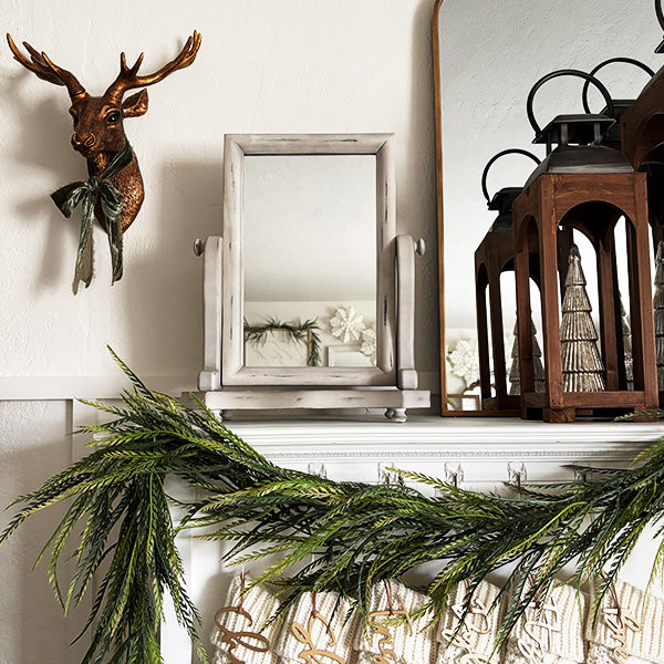 Distressed White Adjustable Wood Vanity Mirror (Online Exclusive)