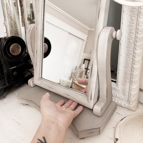 Distressed White Adjustable Wood Vanity Mirror (Online Exclusive)