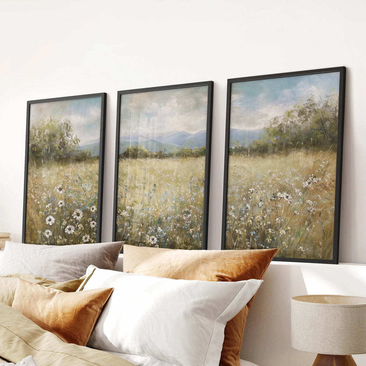 Neutral Meadow Wildflowers Wall Art. Set of 3 Nature Prints (online exclusive)