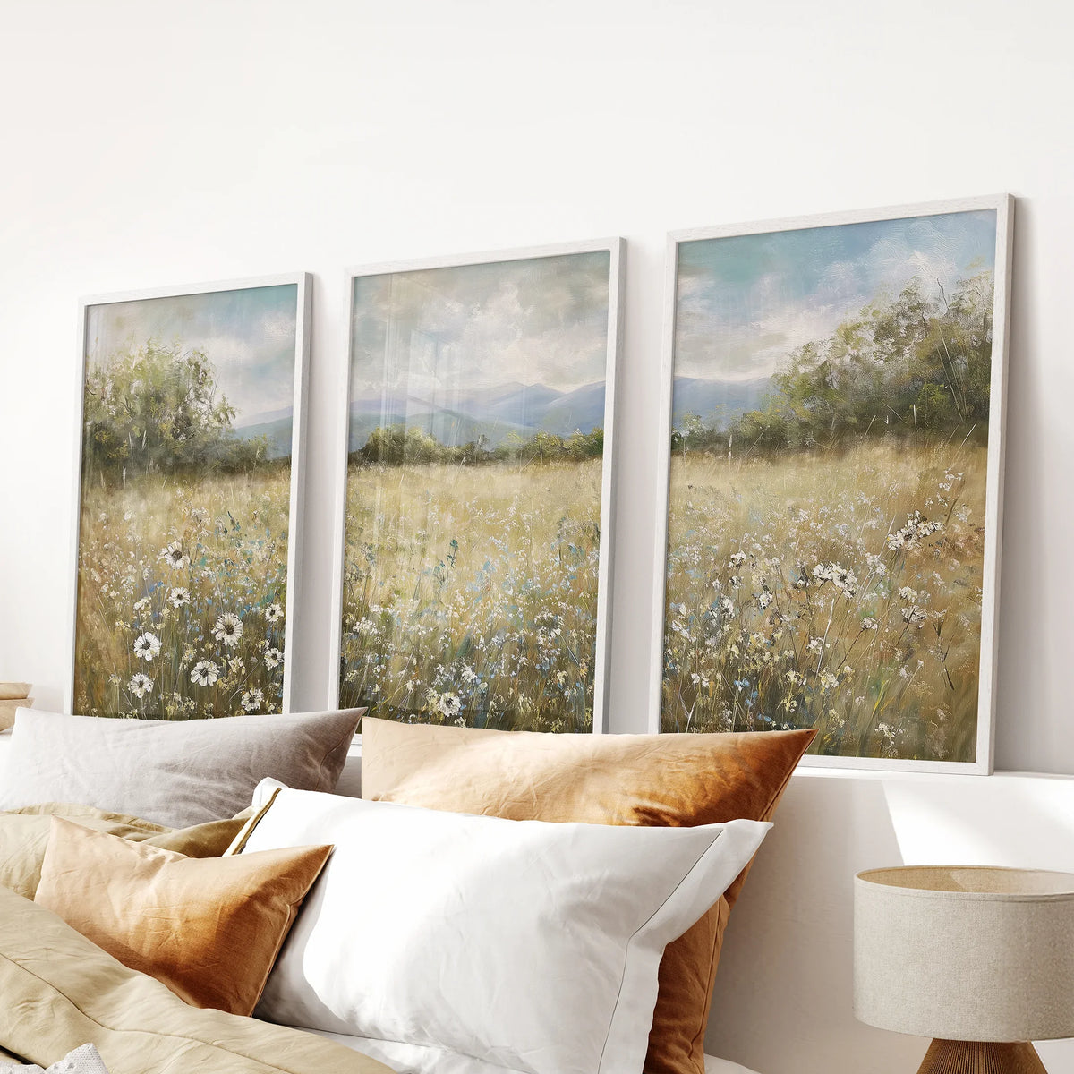 Neutral Meadow Wildflowers Wall Art. Set of 3 Nature Prints (online exclusive)