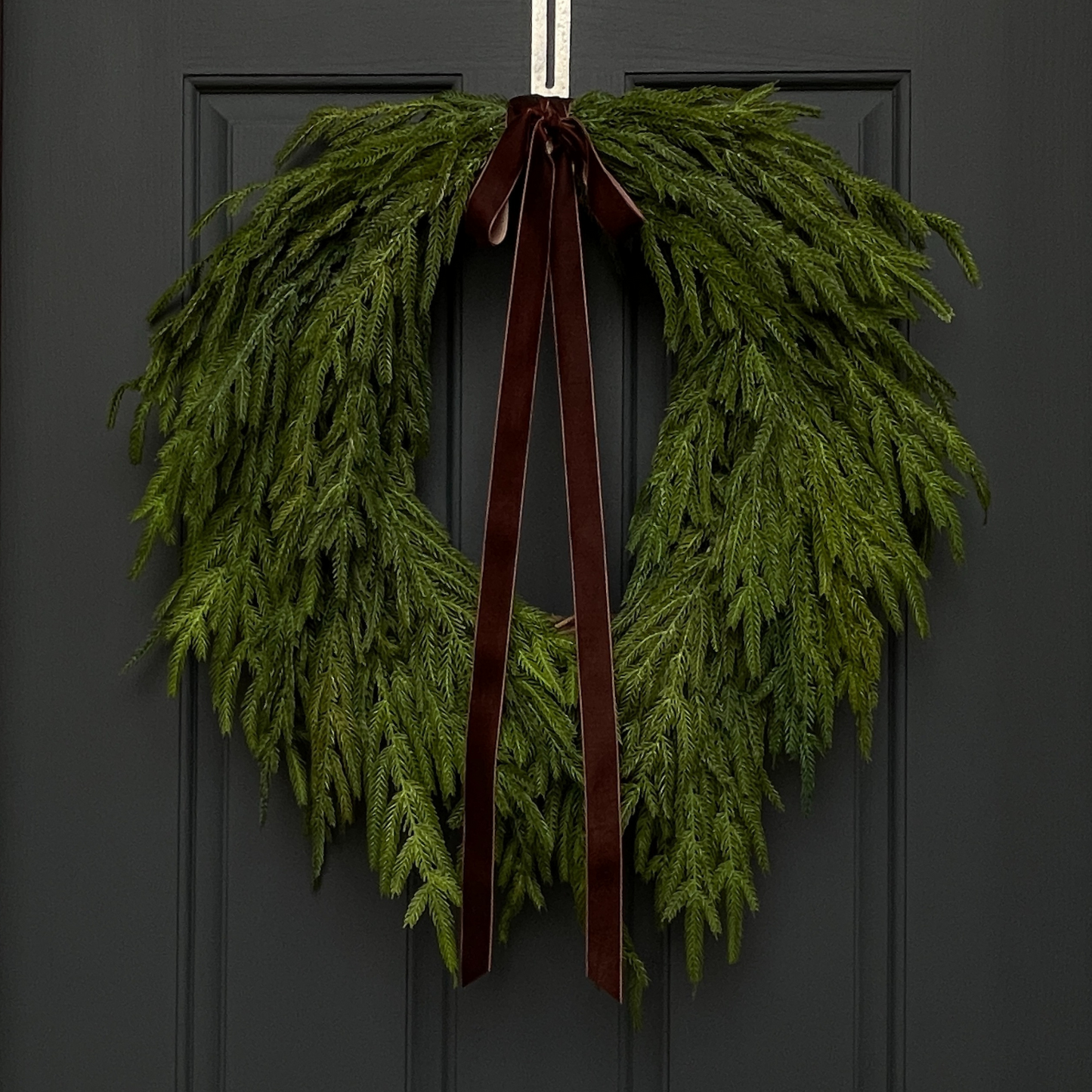 Faux Norfolk Pine Wreath with Red Velvet Bow (Online Exclusive)