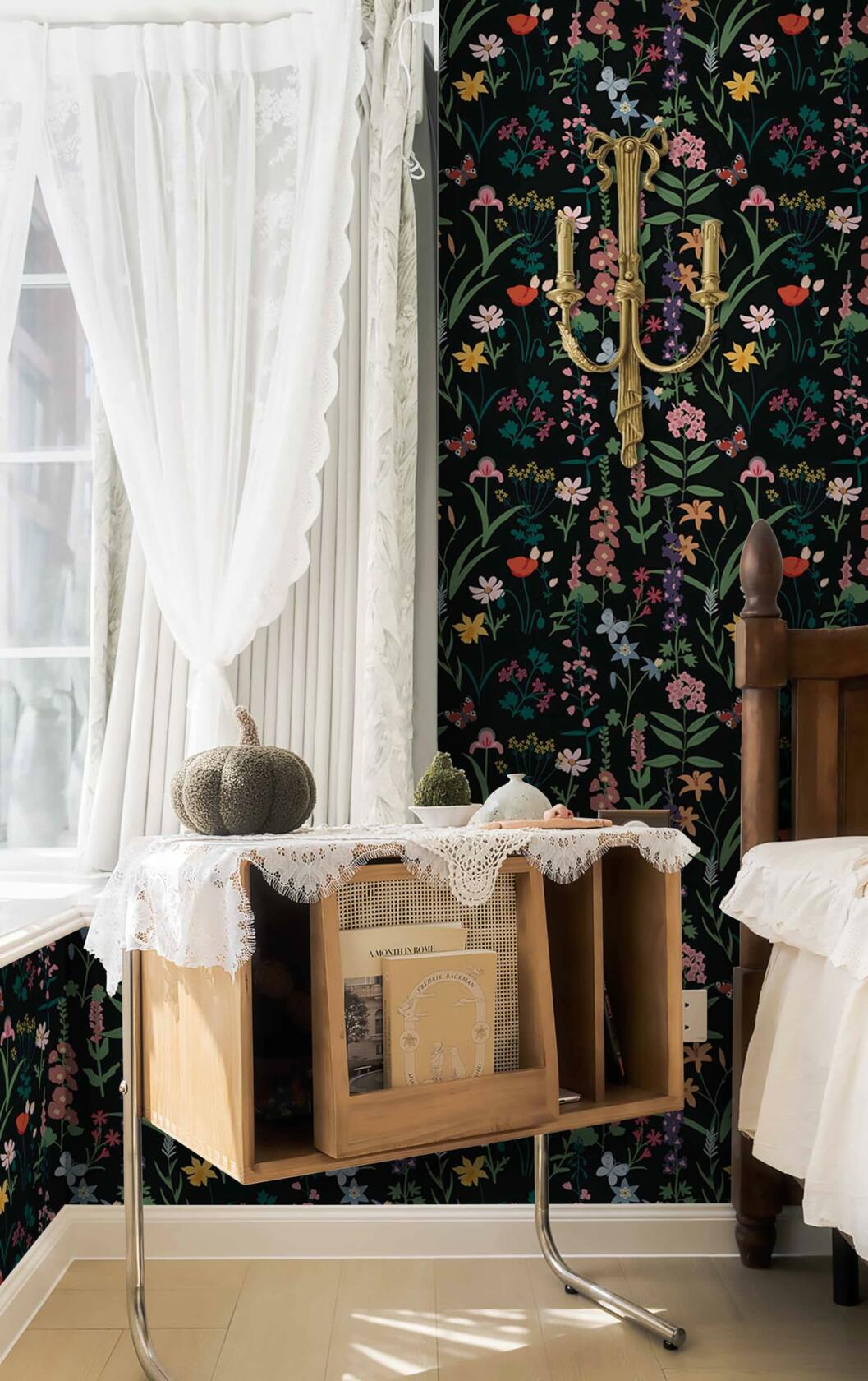 Dimoon 236x16.1 Floral Peel and Stick Wallpaper Black Green Waterproof (Online Exclusive)