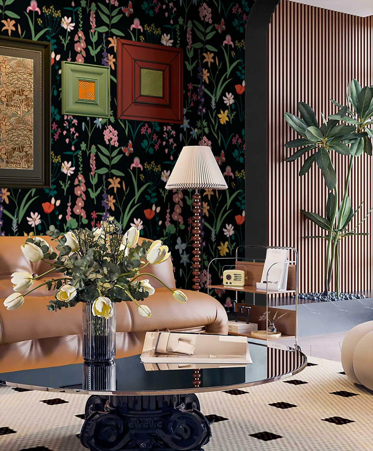 Dimoon 236x16.1 Floral Peel and Stick Wallpaper Black Green Waterproof (Online Exclusive)