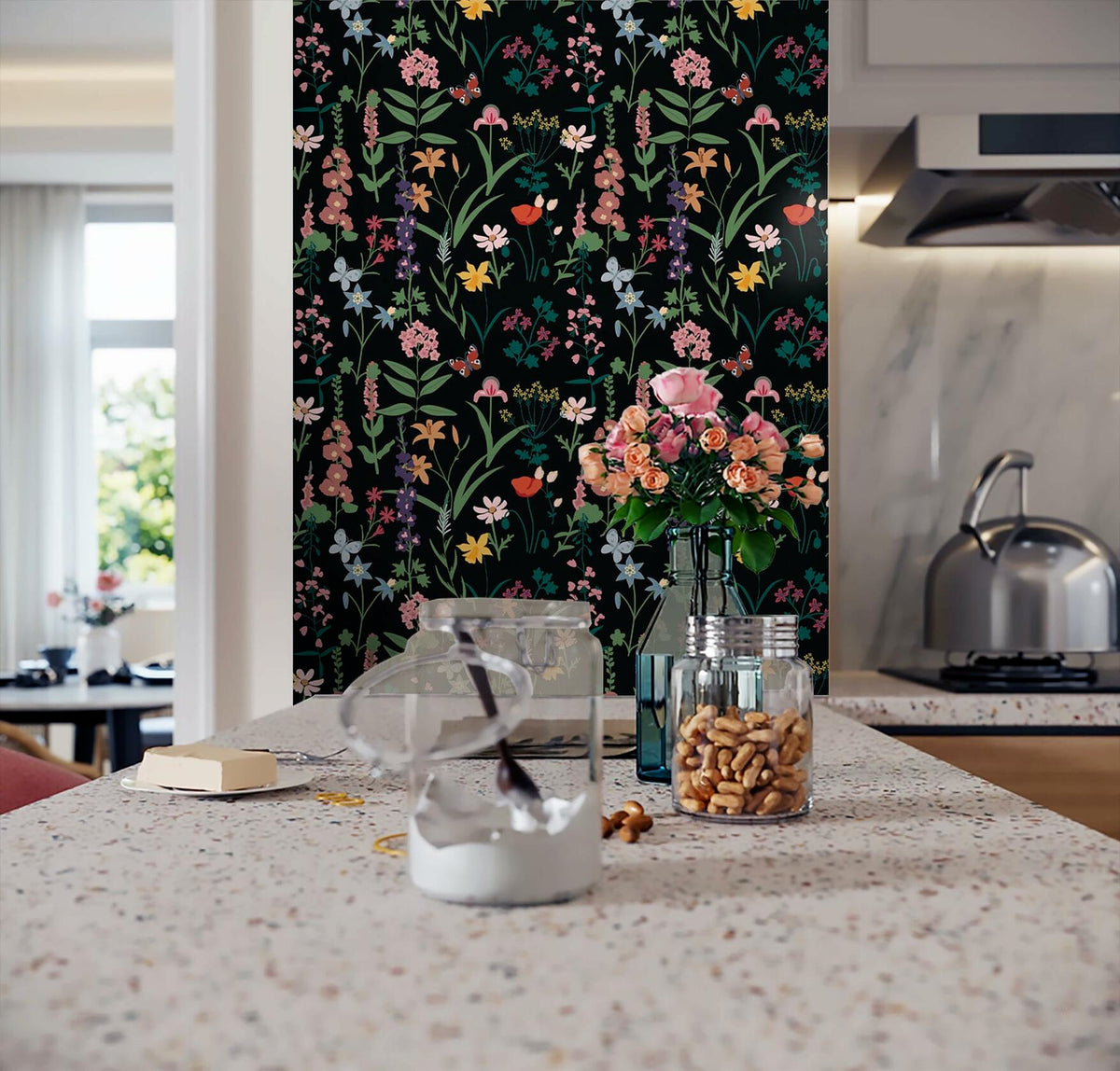 Dimoon 236x16.1 Floral Peel and Stick Wallpaper Black Green Waterproof (Online Exclusive)