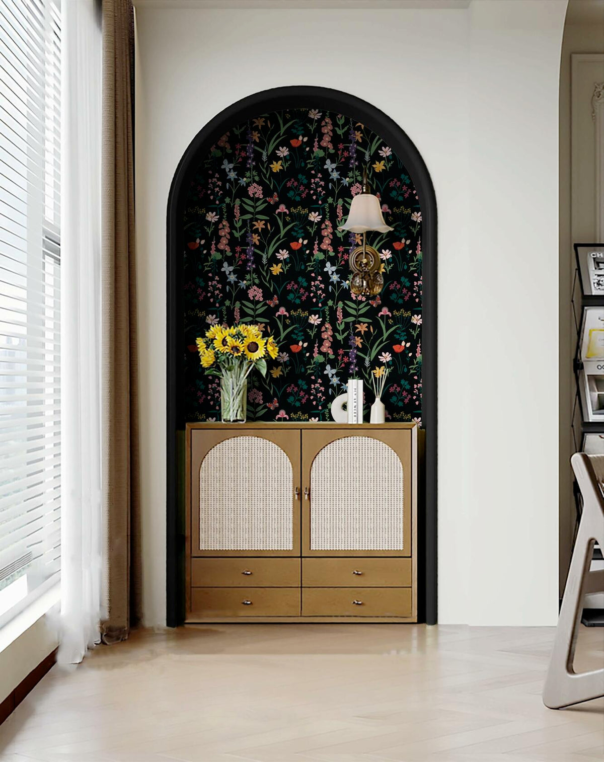 Dimoon 236x16.1 Floral Peel and Stick Wallpaper Black Green Waterproof (Online Exclusive)