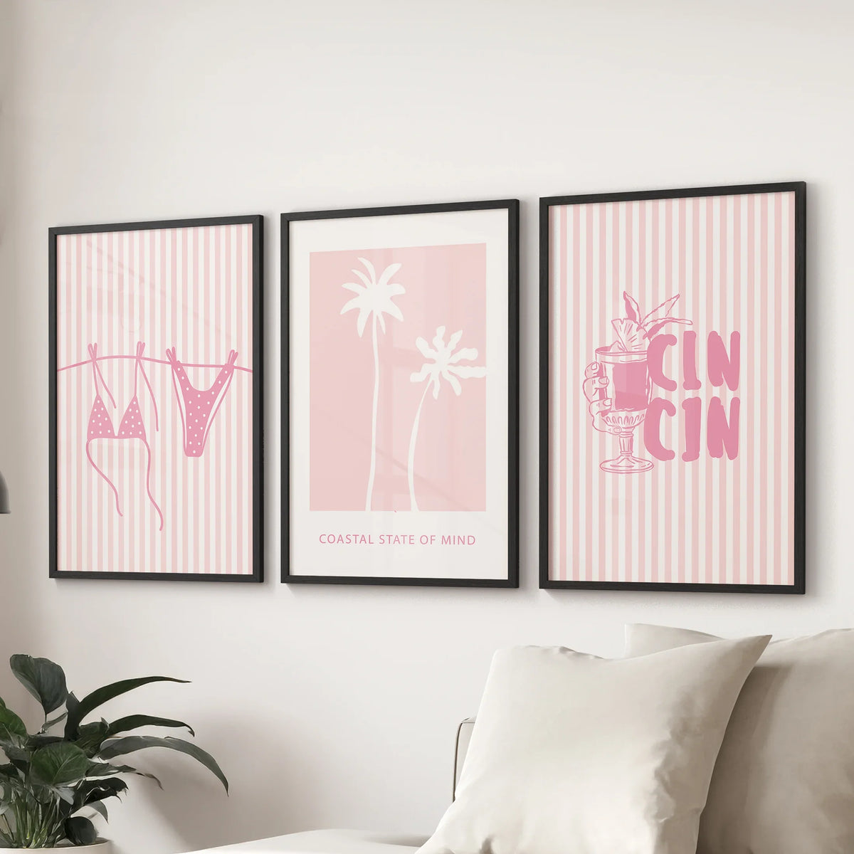 Preppy Coastal Girl Room Décor. Set of 3 Pink Summer Prints (online exclusive)