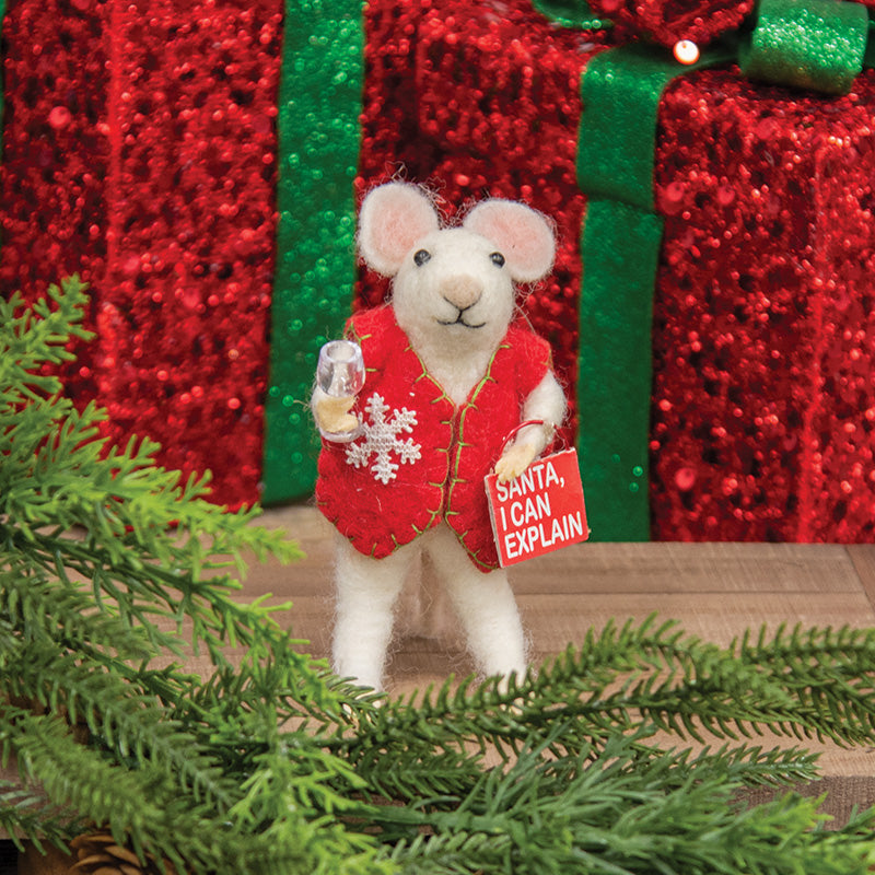 SANTA I CAN EXPLAIN FELTED MOUSE ORNAMENT