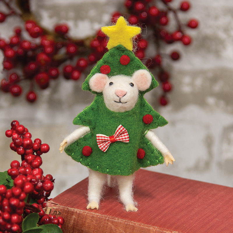 MOUSE IN TREE FELTED ORNAMENT