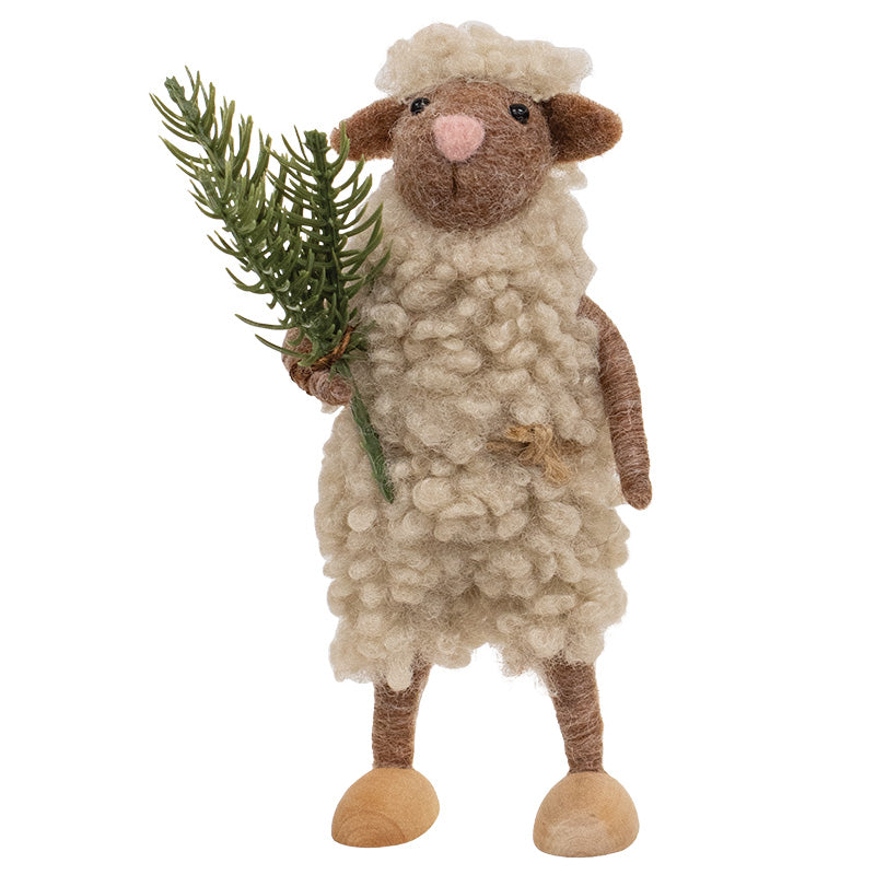 SHEEP WITH SPRIG FELTED ORNAMENT