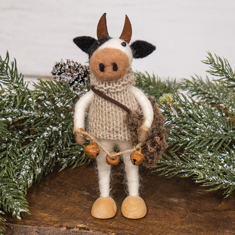 COW WITH BELLS FELTED ORNAMENT