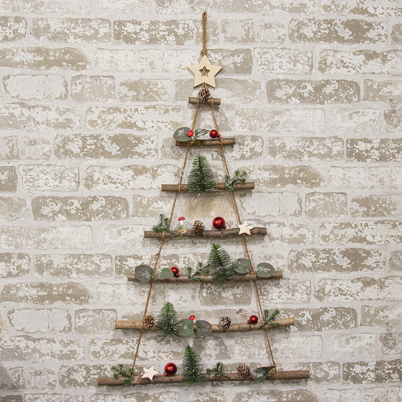 TWIG CHRISTMAS TREE WALL HANGER W/MUSHROOMS