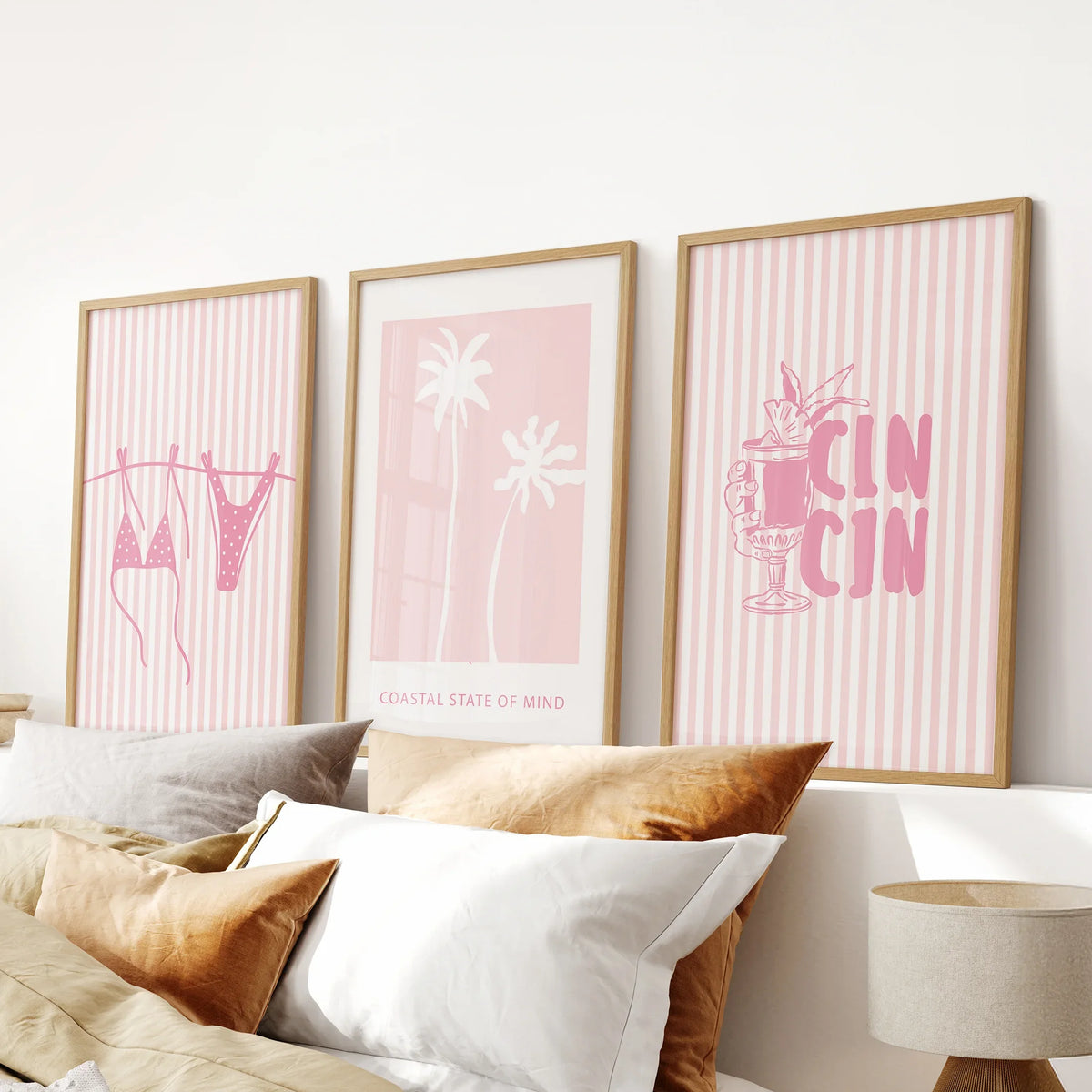 Preppy Coastal Girl Room Décor. Set of 3 Pink Summer Prints (online exclusive)