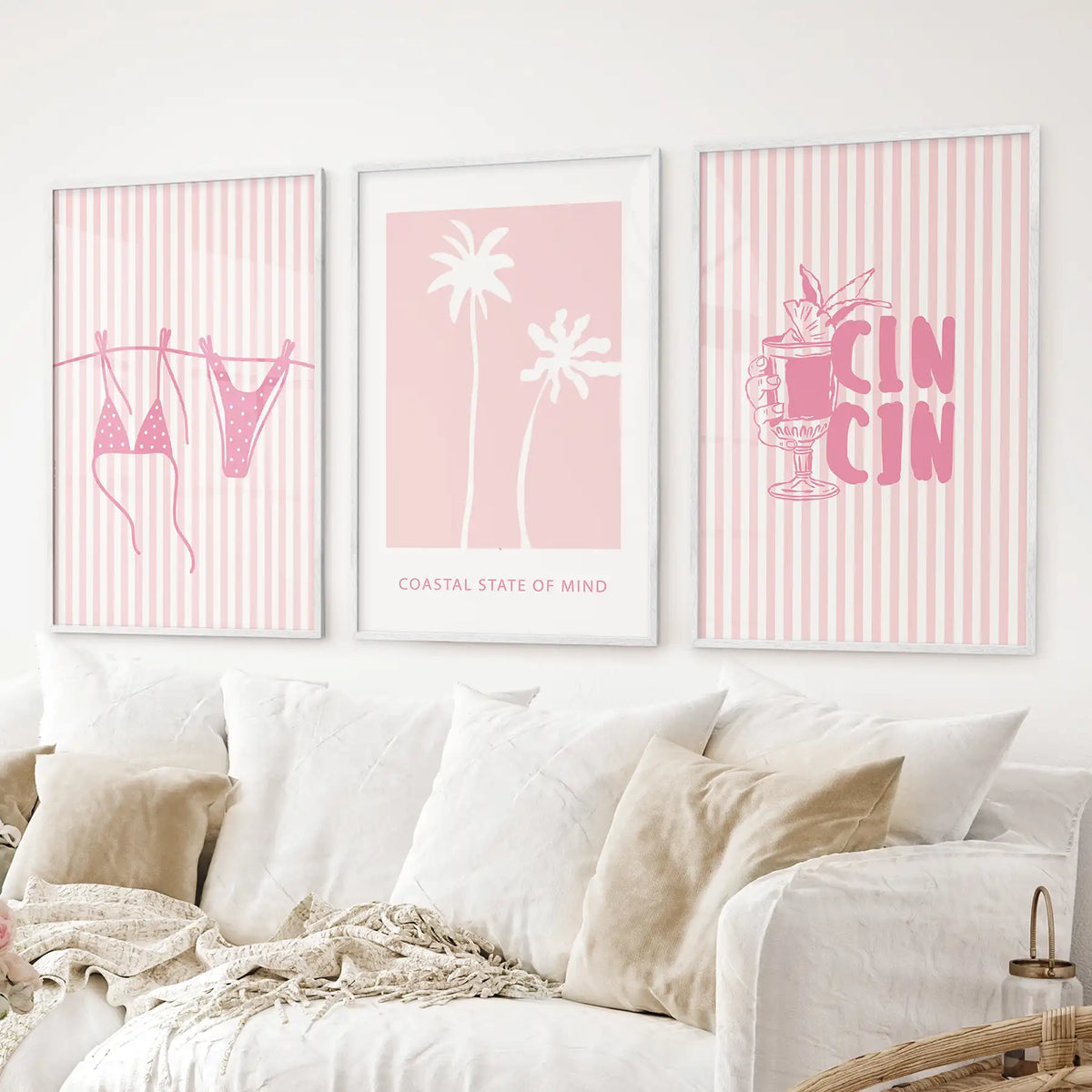 Preppy Coastal Girl Room Décor. Set of 3 Pink Summer Prints (online exclusive)