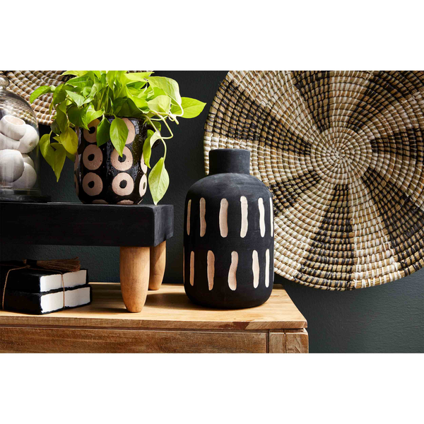 LARGE CARVED BLACK POT