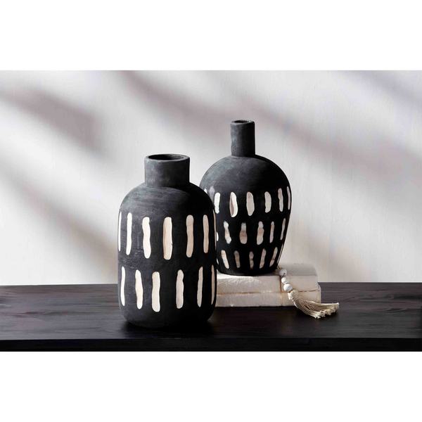 LARGE CARVED BLACK POT