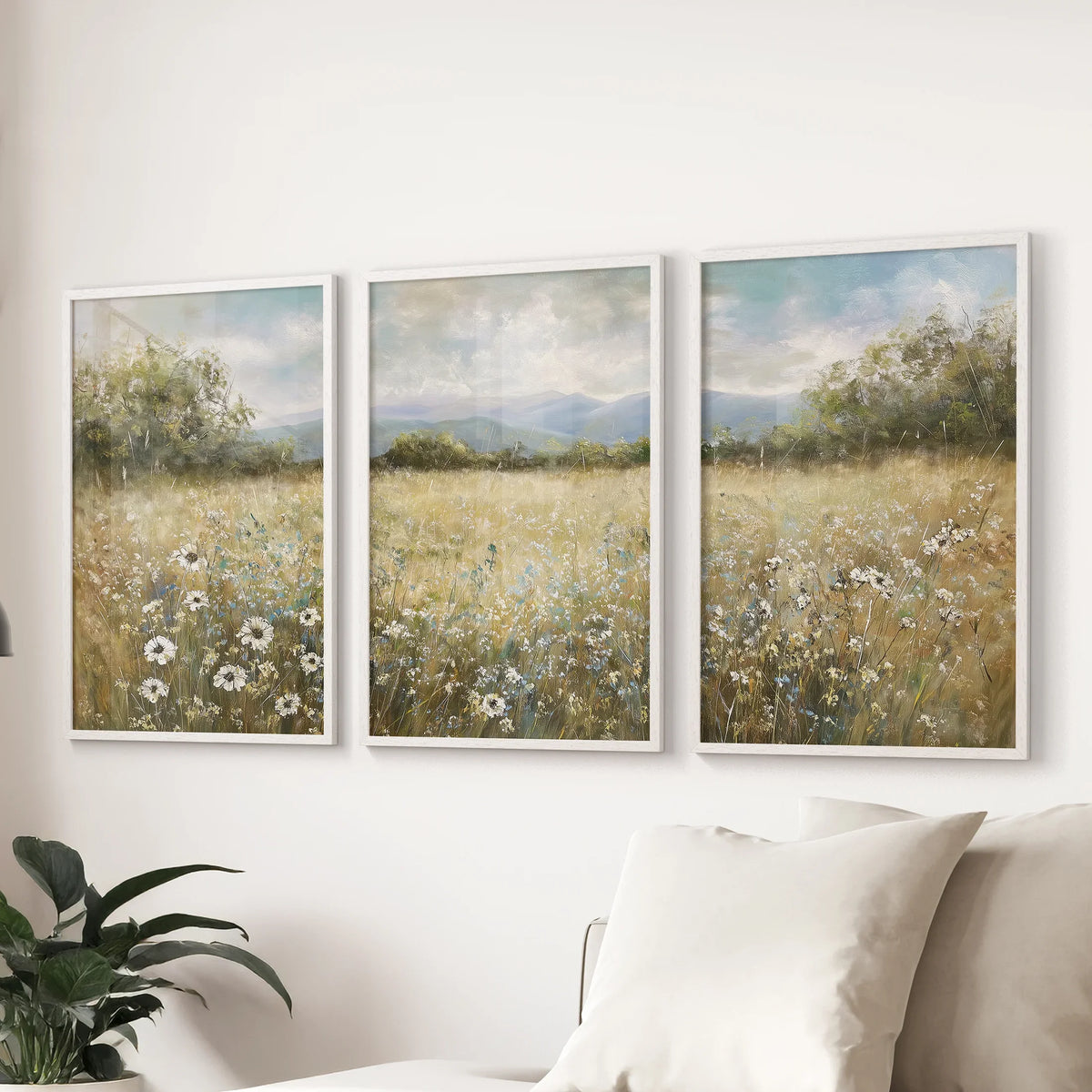 Neutral Meadow Wildflowers Wall Art. Set of 3 Nature Prints (online exclusive)