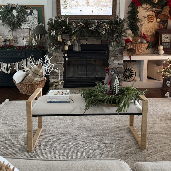 Woven Rattan Wooden Bench (Online Exclusive)