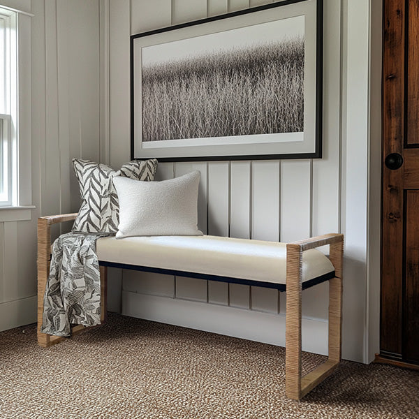 Woven Rattan Wooden Bench (Online Exclusive)