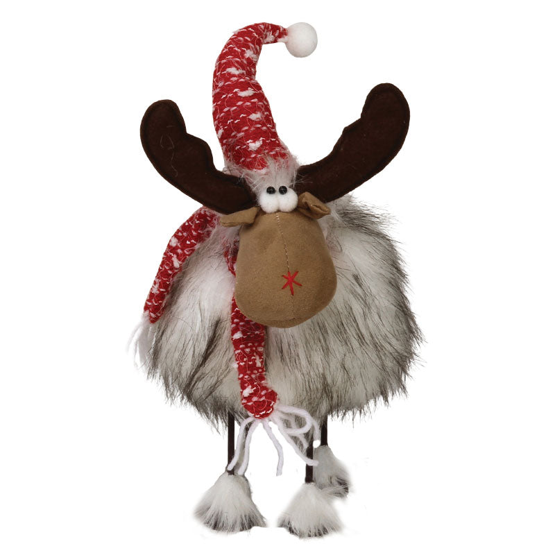 SM. PLUSH FURRY WOBBLE MOOSE W/RED HAT