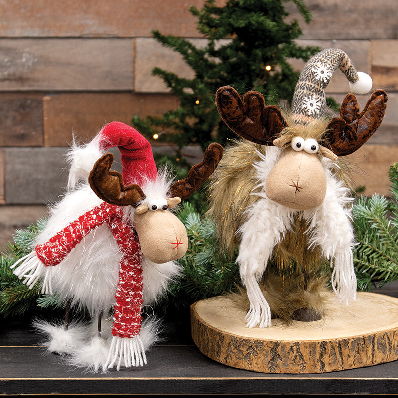 WHITE WOBBLE MOOSE WITH RED VELVET HAT