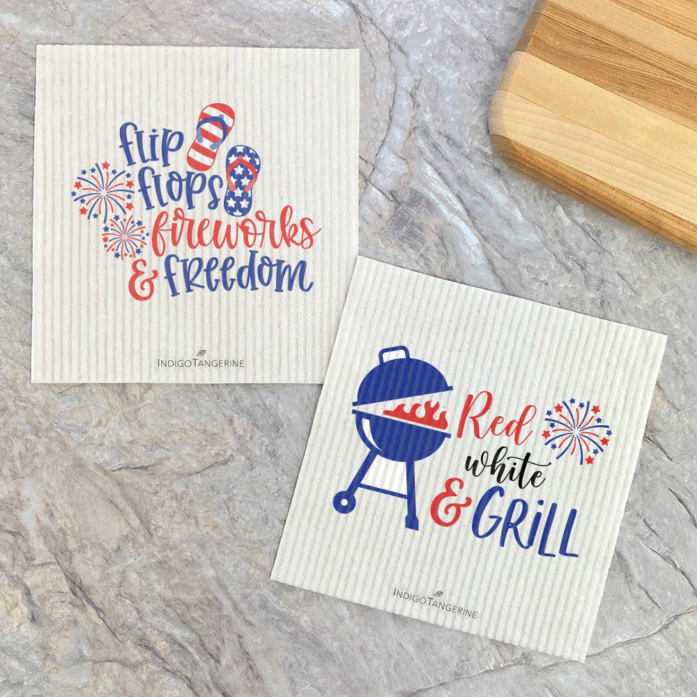 Flip Flops Freedom, Red White Grill Dish Cloth - 2pk