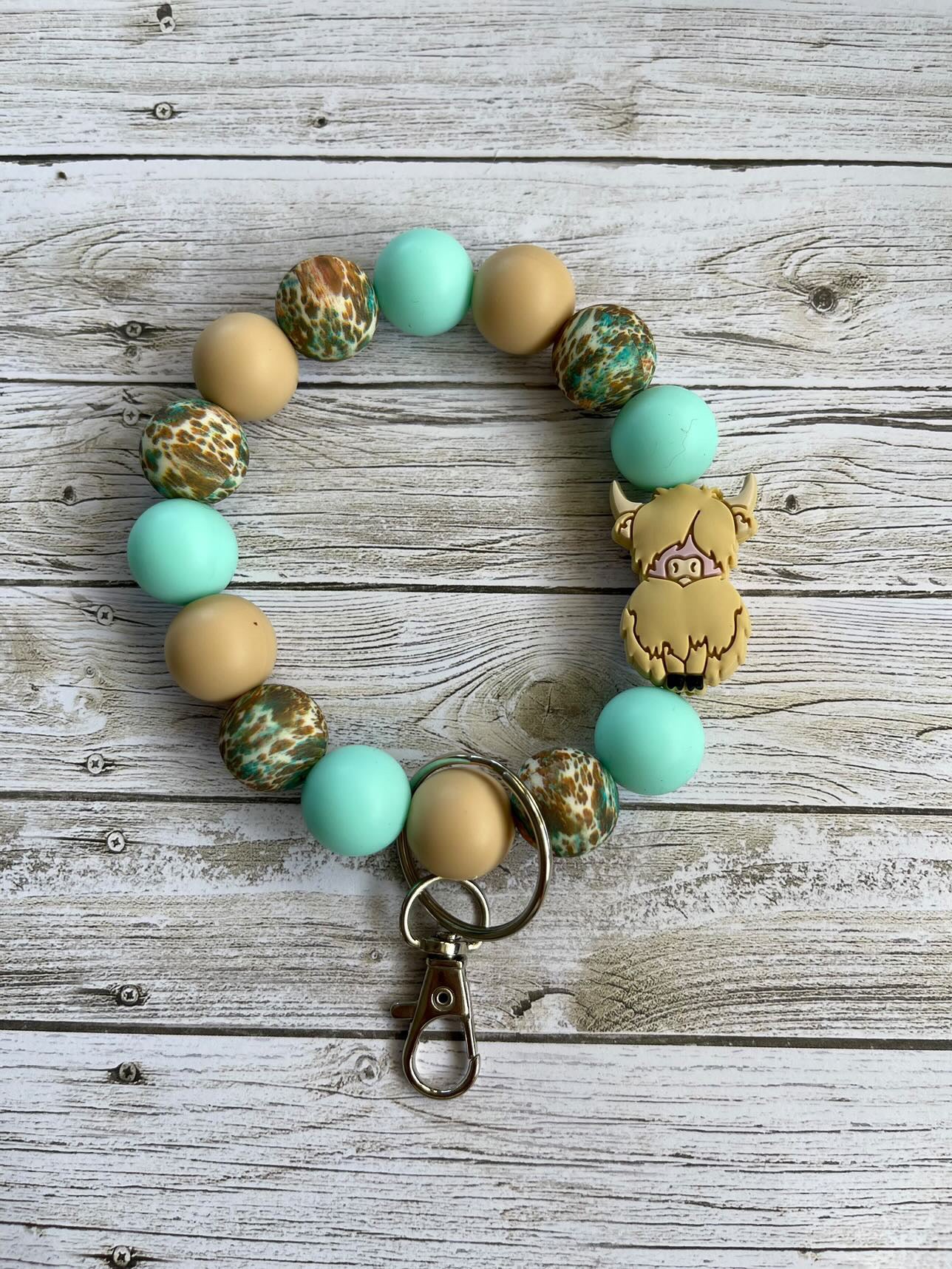 Desert Highland Cow Silicone Beaded Keychain