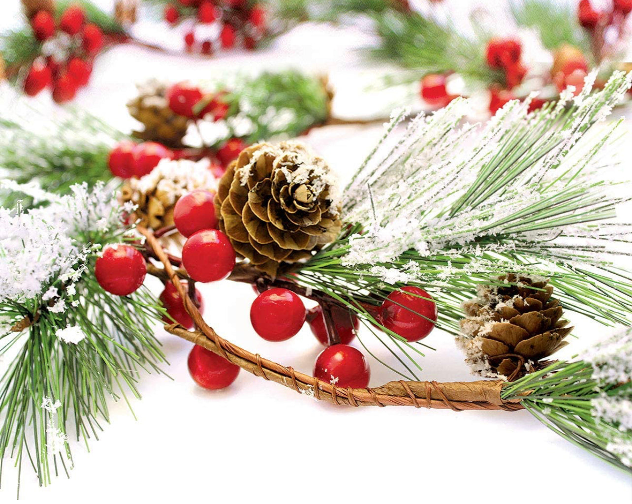 6ft Winter Holly Berry & Pinecone Garland