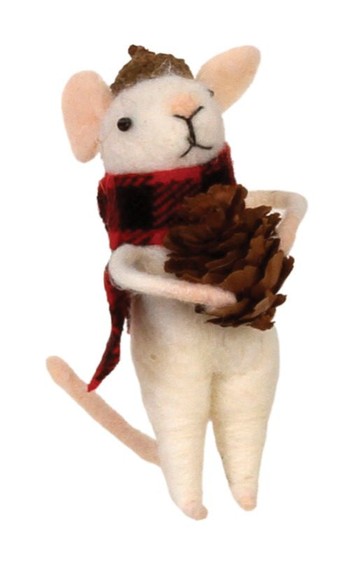 Felted Mouse w/Red Buffalo Plaid Scarf