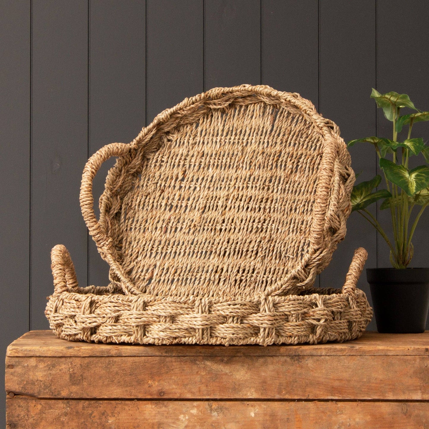 Handmade Braided Seagrass Trays (Set Of 2)