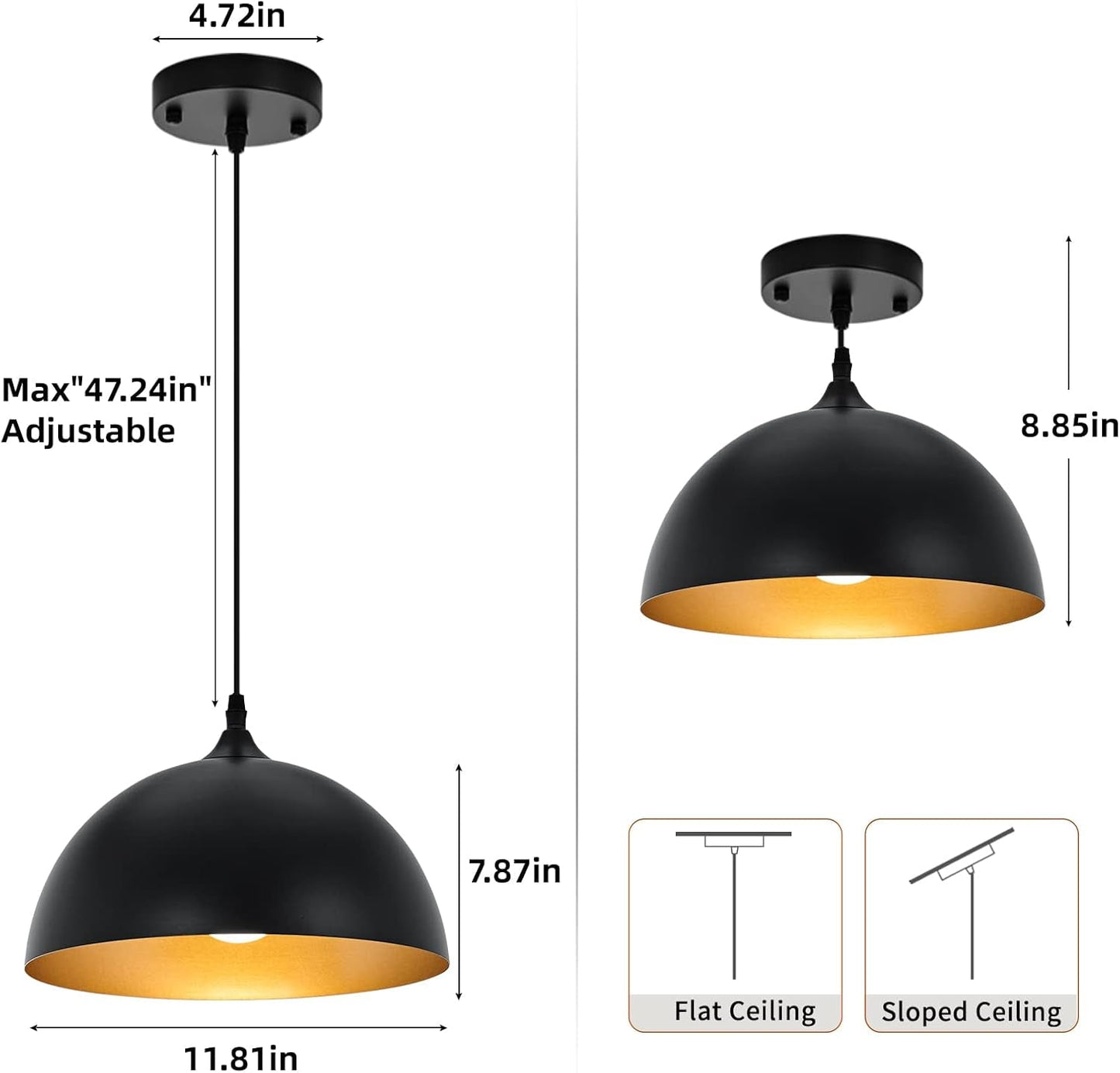 2 Farmhouse Dome Pendant Lights  (Online Exclusive)