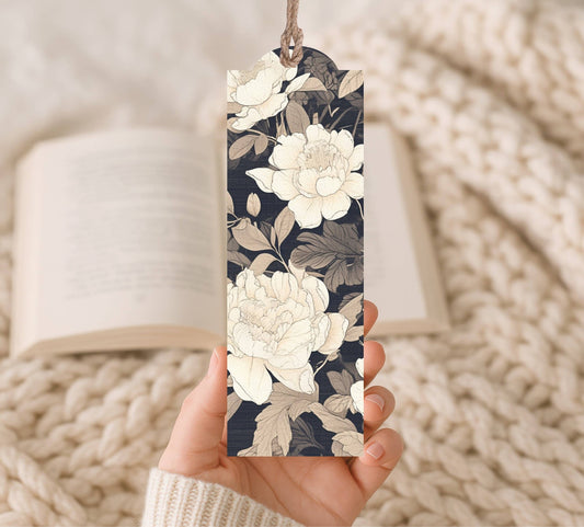 Wood Bookmark Charcoal Floral