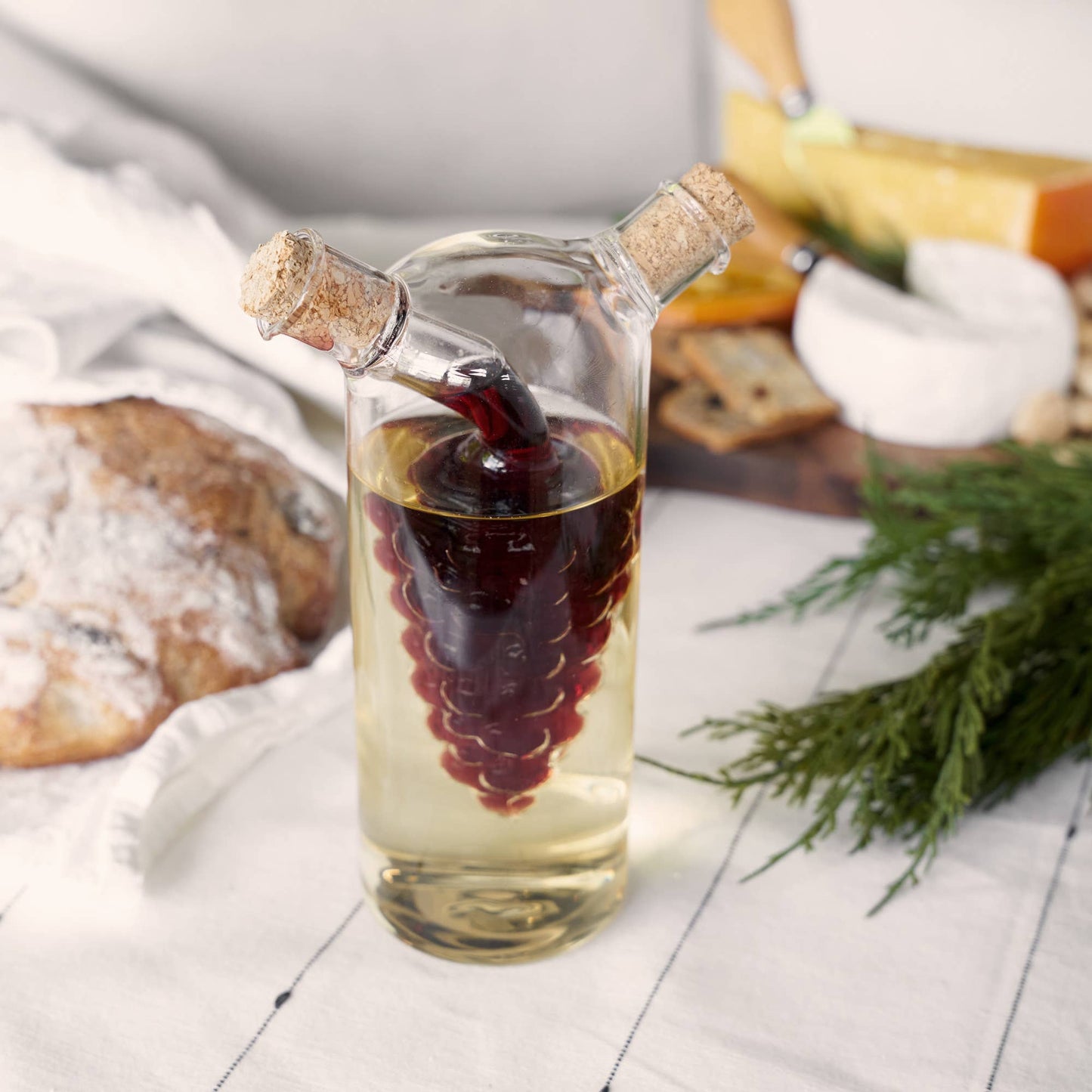2 in 1 Glass Oil and Vinegar Cruet Bottle with Cork Stoppers