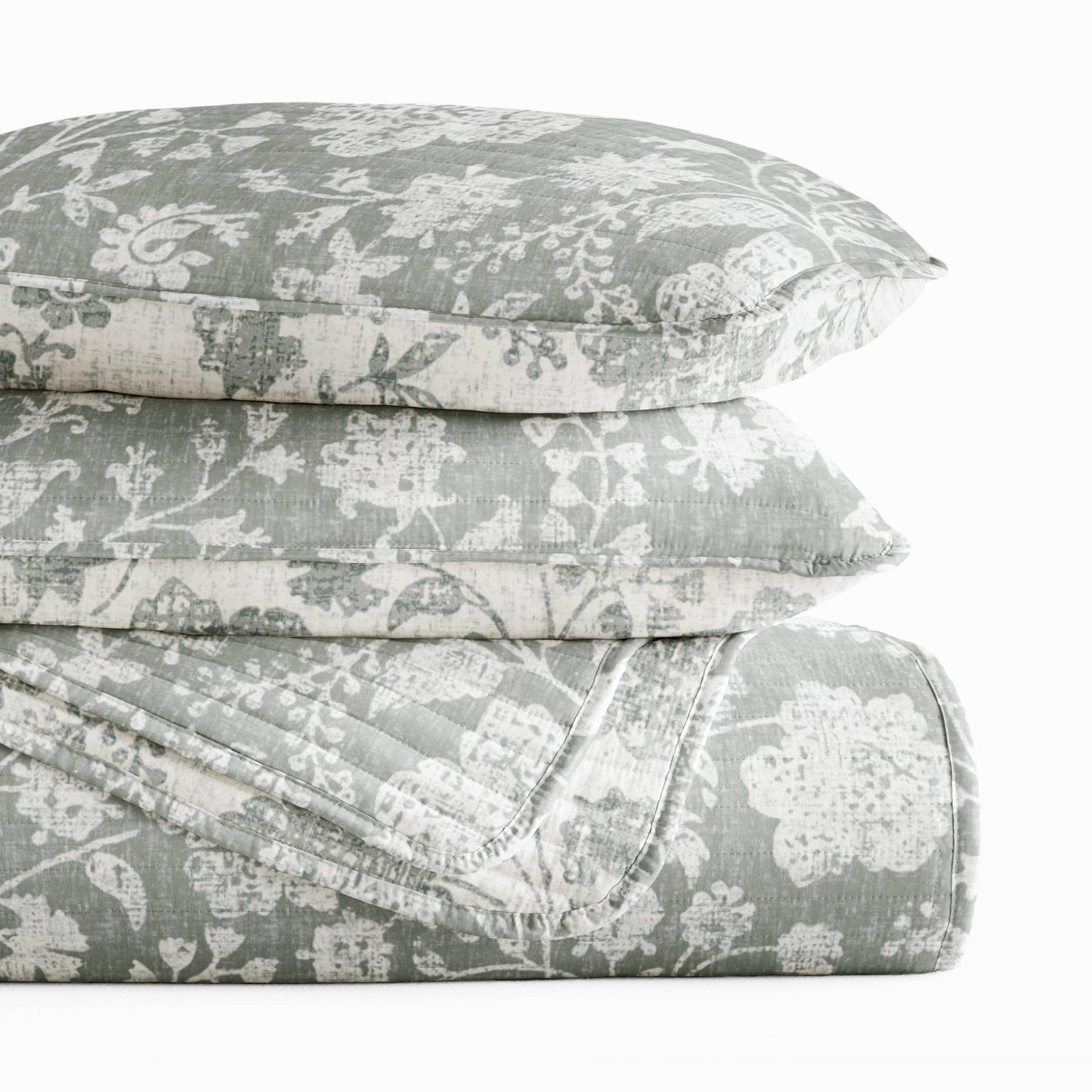 Textured Floral All Season Patterned Reversible Quilt Set