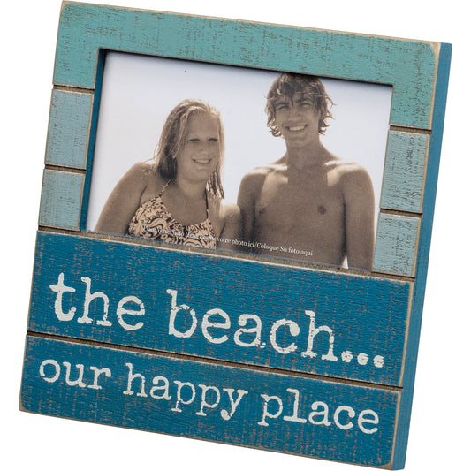 The Beach Our Happy Place Slat Plaque Frame
