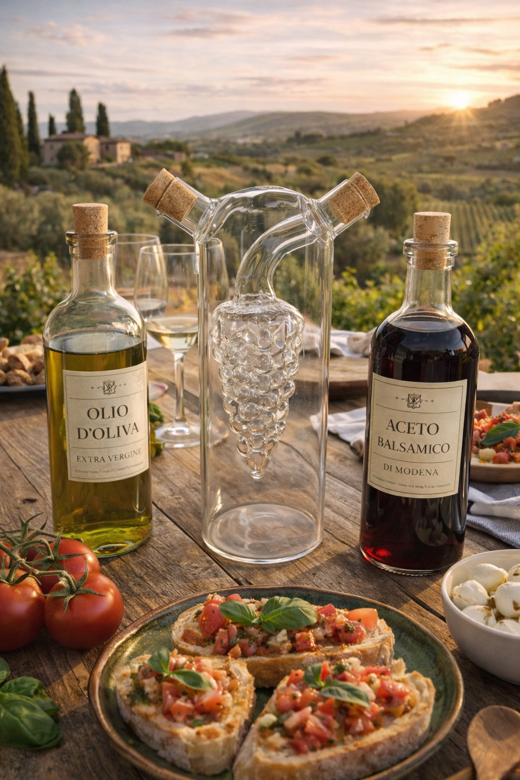 2 in 1 Glass Oil and Vinegar Cruet Bottle with Cork Stoppers