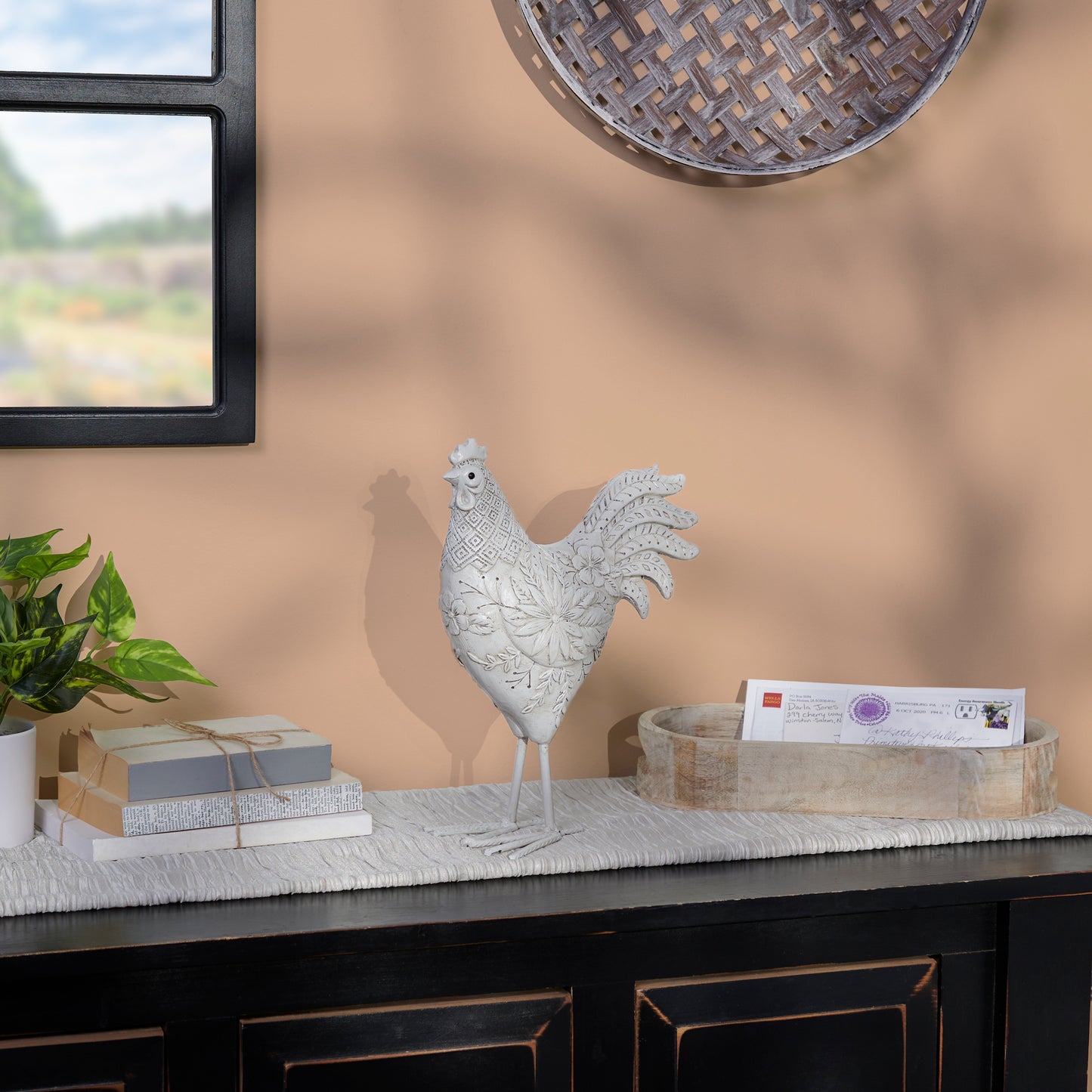 Floral Rooster Figurine