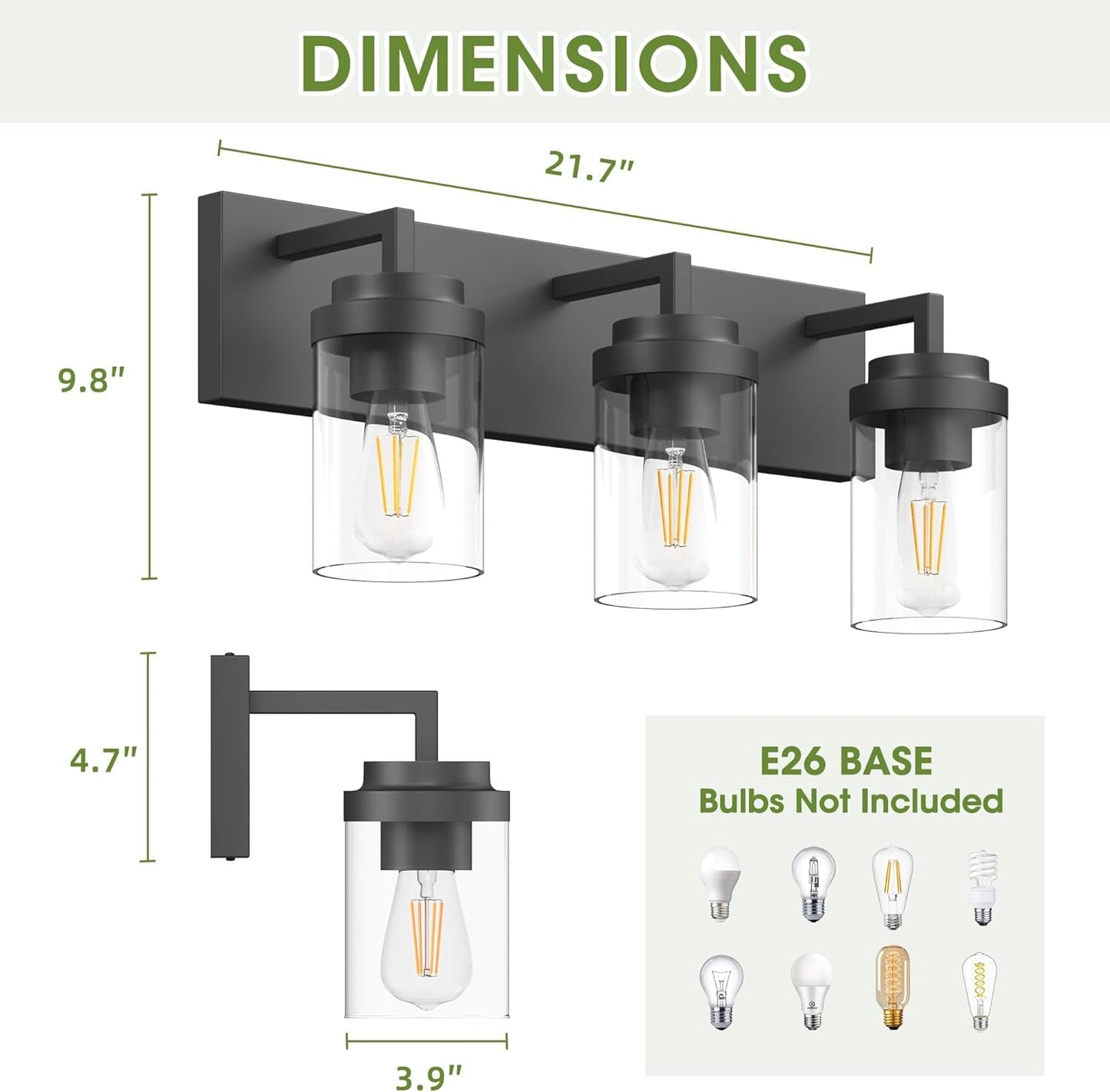 (Online Exclusive) Vanity Light with Clear Glass Shade