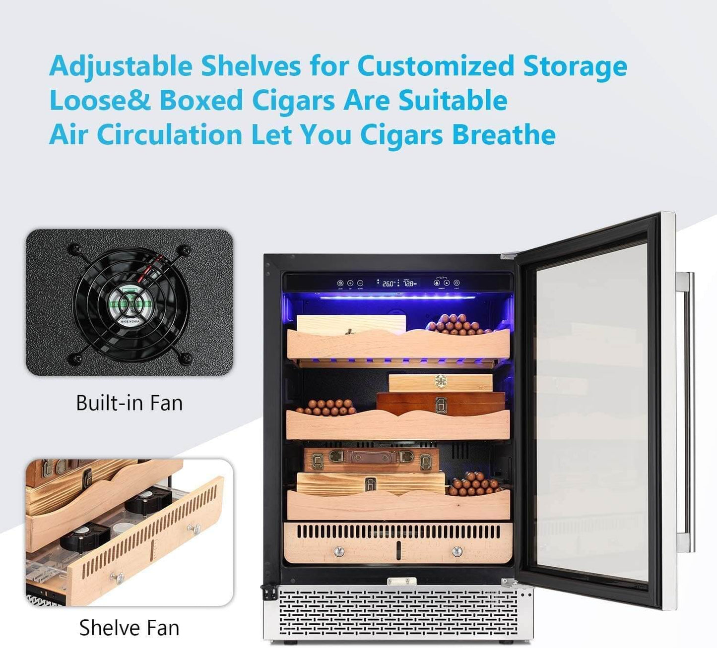 15 Inch Cigar Humidor Electric Humidor Silver Steel  (Online Exclusive) X5196