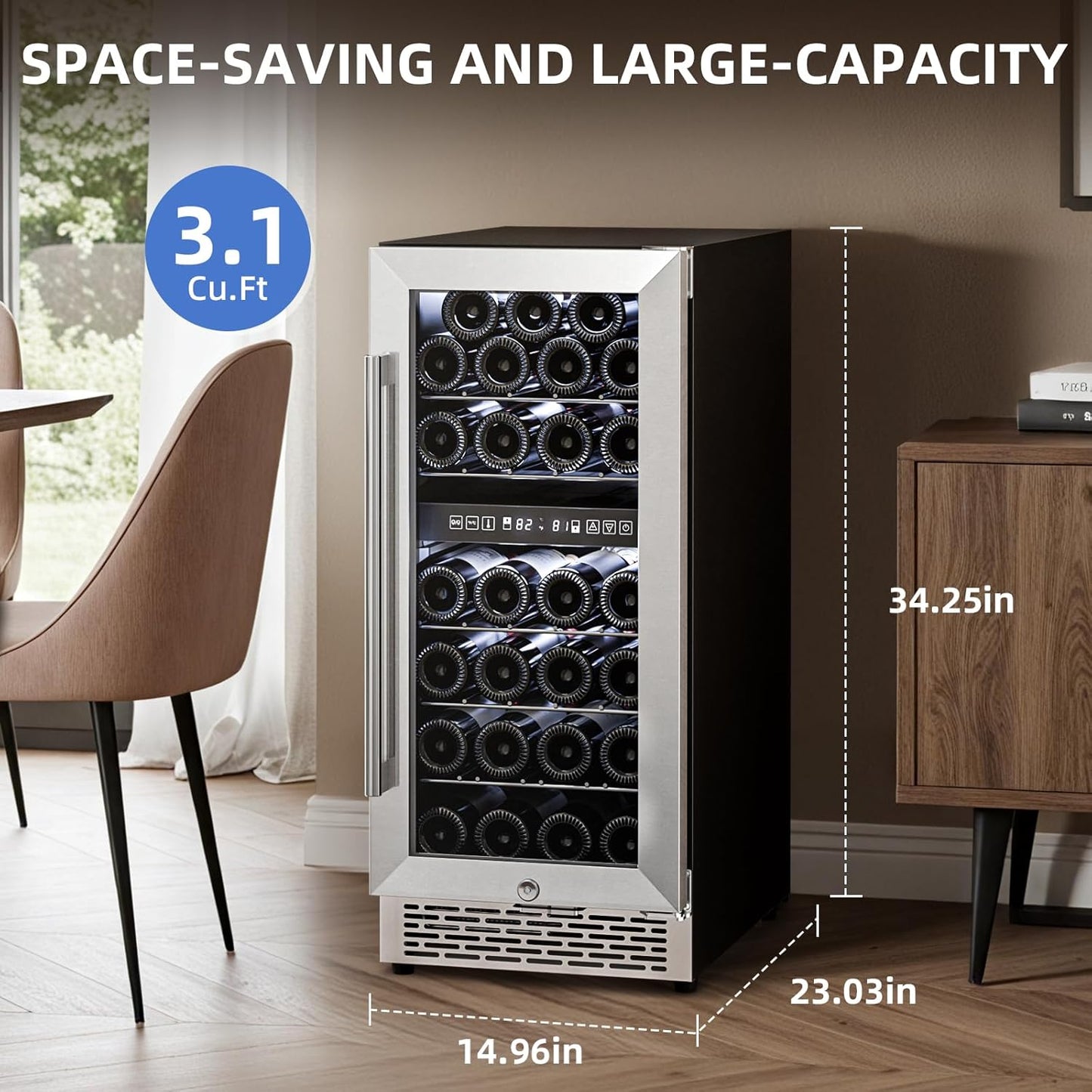 15 Inch Wine Cooler Refrigerator with Stainless Steel  Double-Layer Tempered  (Online Exclusive) Glass Door W4888S
