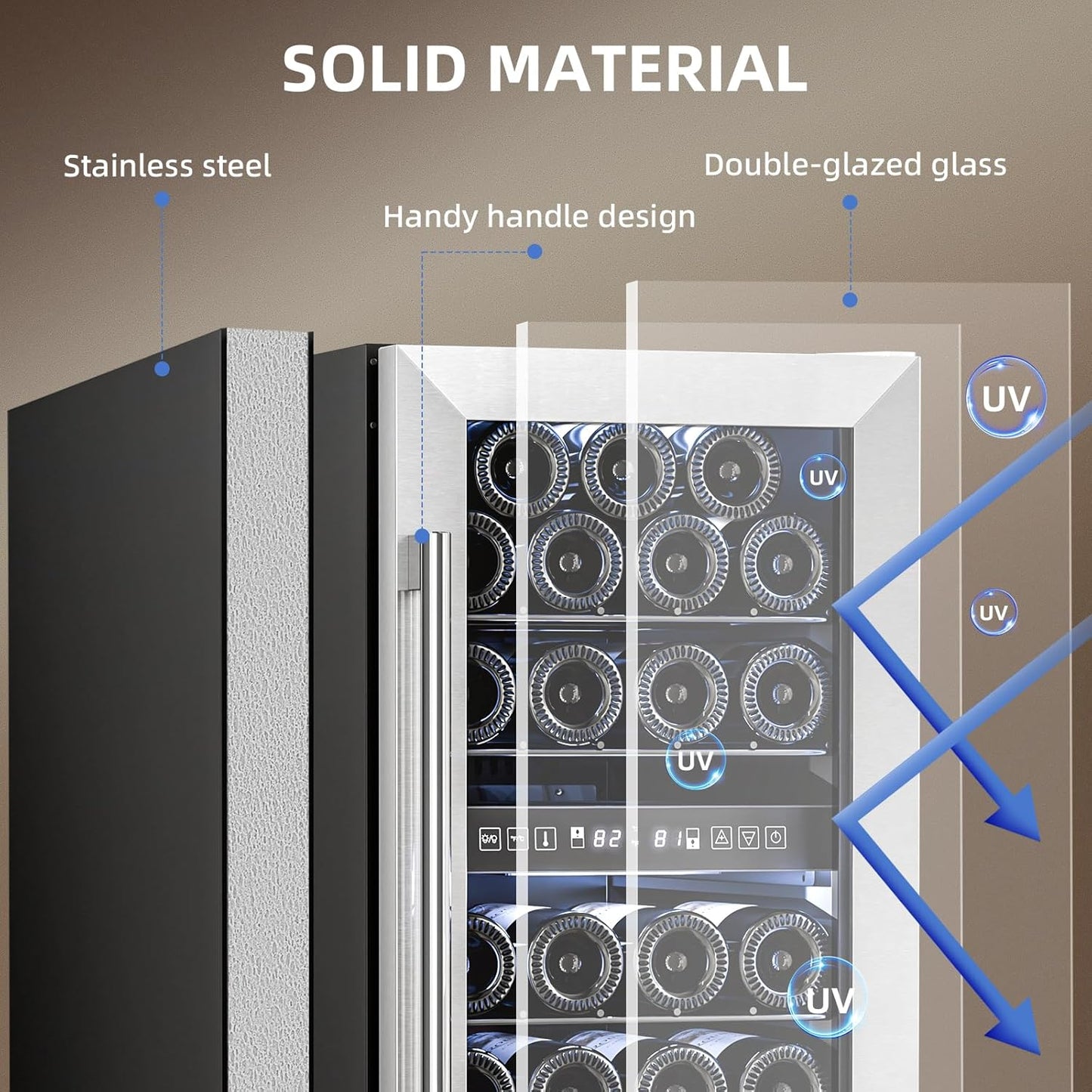 15 Inch Wine Cooler Refrigerator with Stainless Steel  Double-Layer Tempered  (Online Exclusive) Glass Door W4888S