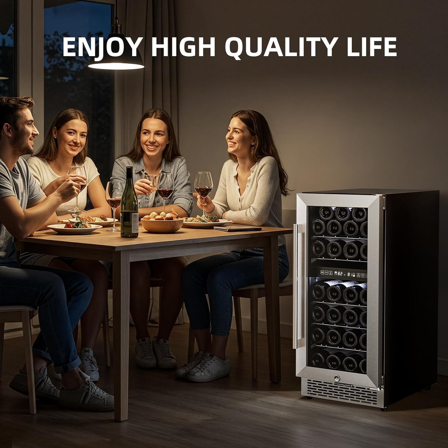 15 Inch Wine Cooler Refrigerator with Stainless Steel  Double-Layer Tempered  (Online Exclusive) Glass Door W4888S