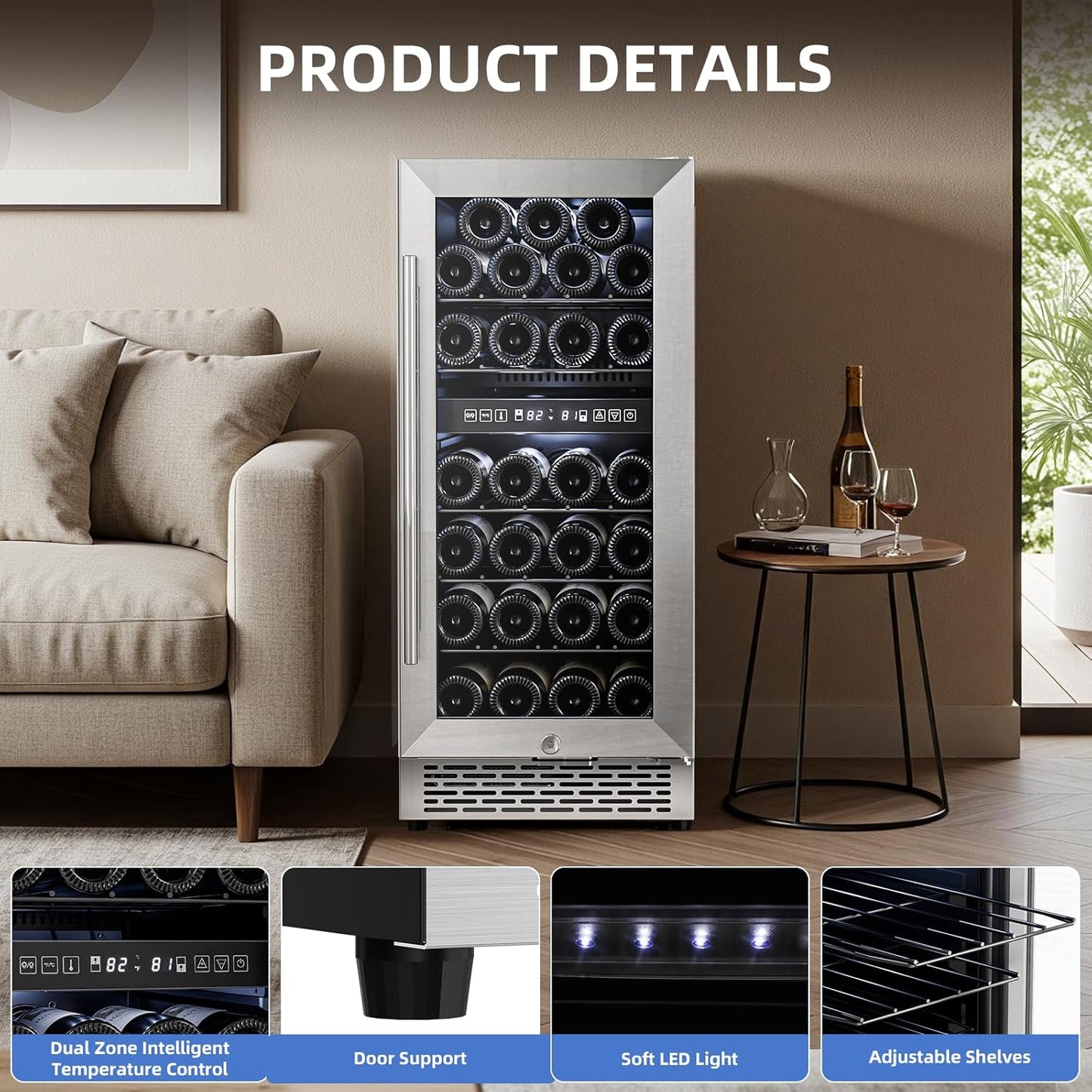 15 Inch Wine Cooler Refrigerator with Stainless Steel  Double-Layer Tempered  (Online Exclusive) Glass Door W4888S