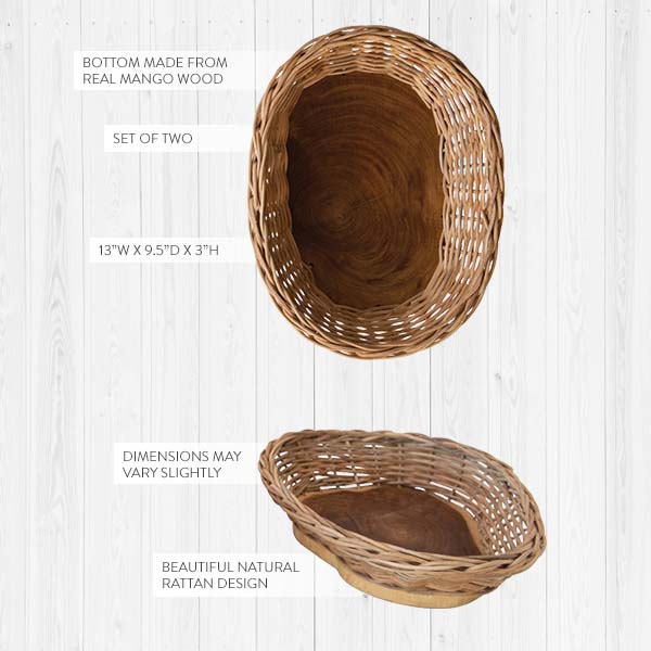 Hand-Woven Rattan & Mango Wood Live Edge Bowl, Set of 2 (Online Exclusive)