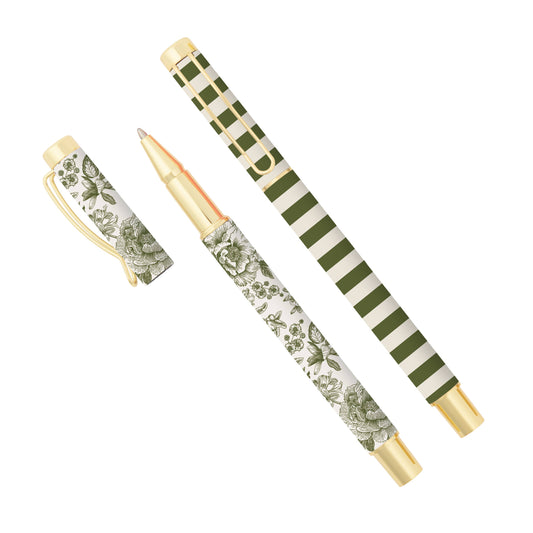 Green Floral Metal Pen Set