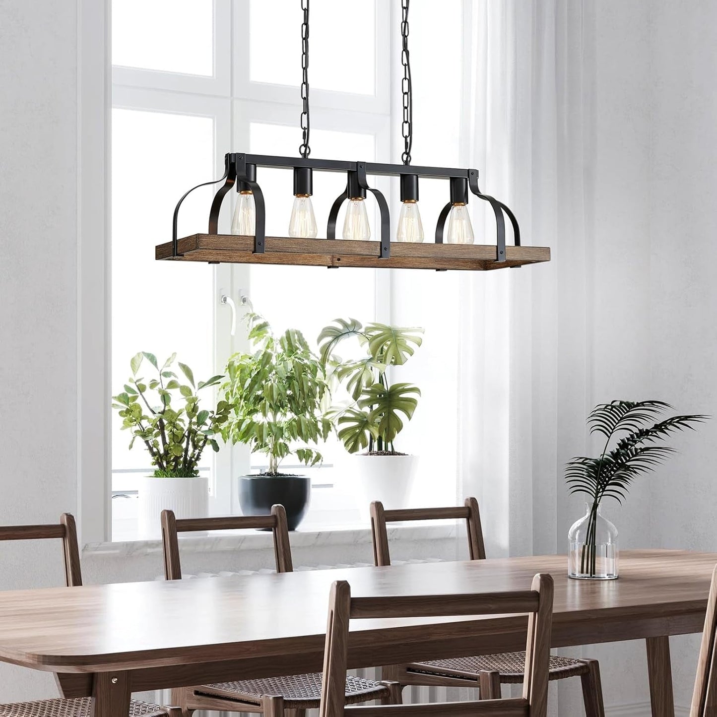 5-Light Metal Linear Chandelier Imitation Wood Grain  (Online Exclusive)