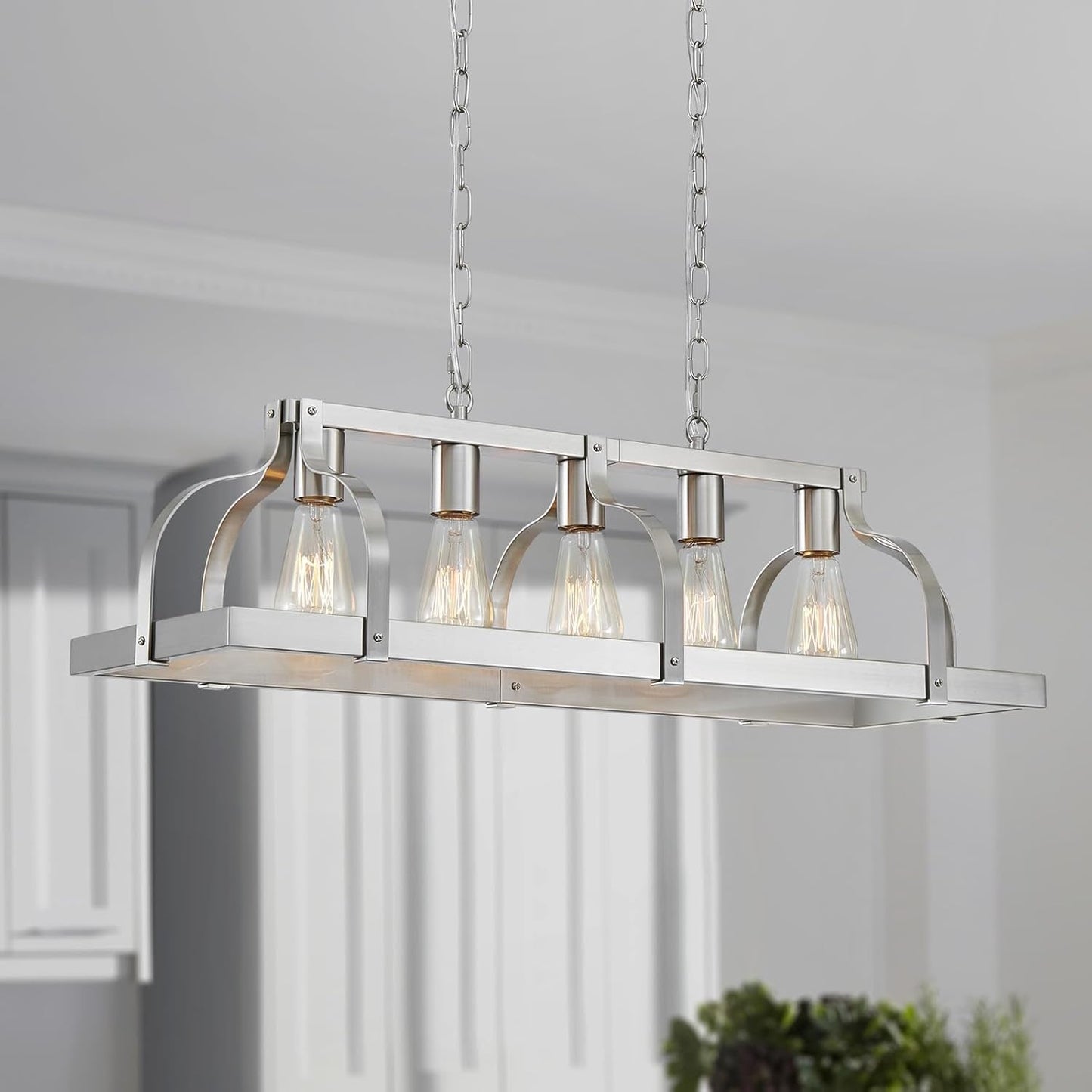 5-Light Metal Linear Chandelier Imitation Wood Grain  (Online Exclusive)